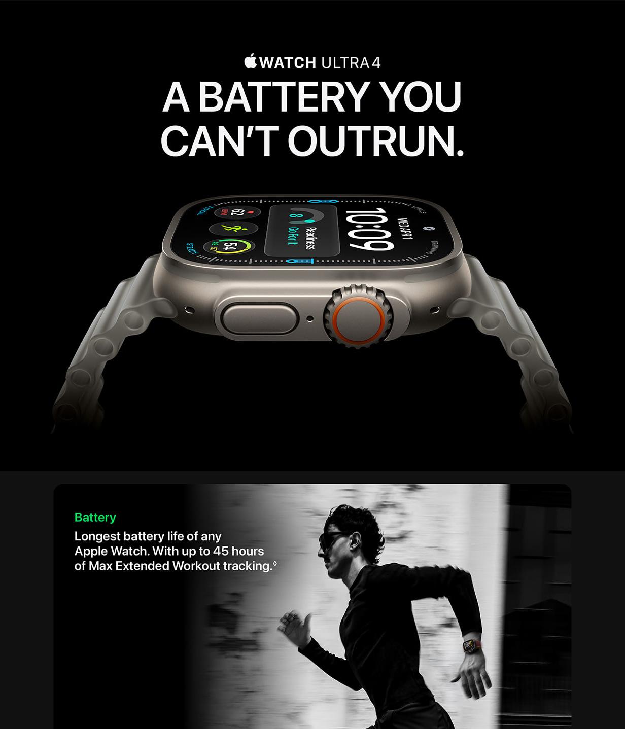 Apple Watch Ultra 4 featuring its rugged titanium design and extended battery life.